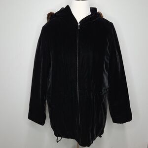 Black Label Lauren by Ralph Lauren Velvet Faux-Fur Hooded Puffer Parka Coat S